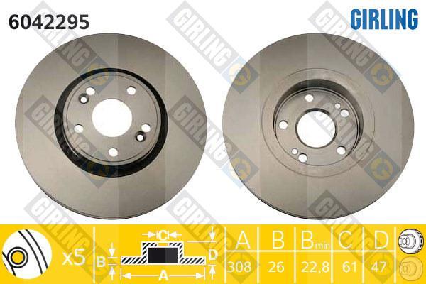 Girling 6042295 тормозной диск на RENAULT LAGUNA II Grandtour (KG0/1_)