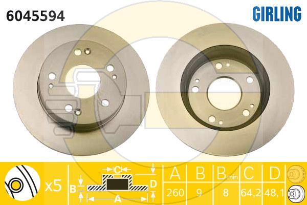 Girling 6045594 тормозной диск на HONDA INTEGRA купе (DC2, DC4)