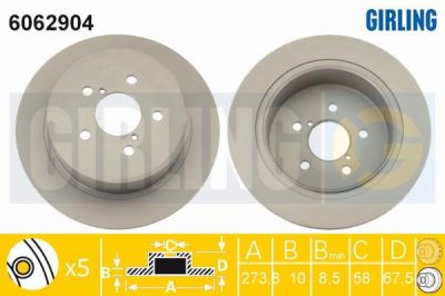 Girling 6062904 Диск тормозной SUBARU LEGACY/OUTBACK 2.0-3.0 03- задний