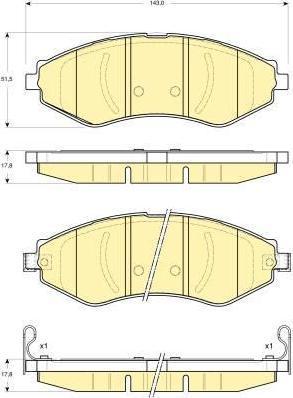 GIRLING Колодки тормозные передние DAEWOO NUBIRA >99 CHEVROLET REZZO 00>07 (96405129, 6133479)