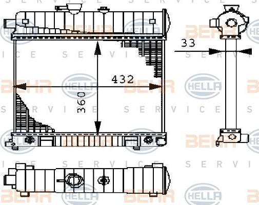 HELLA Радиатор двигателя MB W202 1.8-2.3 93-01 (2025006103, 8MK376710-271)