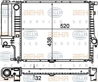 HELLA Радиатор E34 M20 88-91, M50 89-91 322мм МКПП,+AC (17111719306, 8MK376713-081)