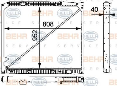 HELLA Радиатор охлаждения MB Actros OM 541/542 c1996-2002гг 952x808x42 (8MK376721-231)