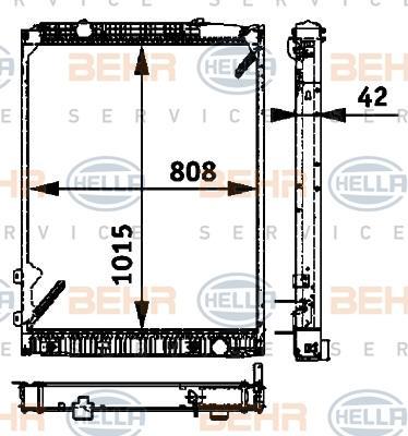 HELLA Радиатор MB Actros 96-02, 97-00, Actros MP2 03-> OM541, 542 (1015x808x42mm) (8MK376721-491)