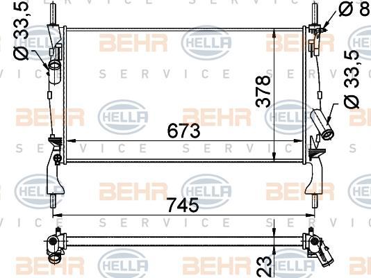 HELLA Радиатор двигателя FORD TRANSIT 2.3/2.2TD/2.4TD 06- (1383315, 8MK376764-401)
