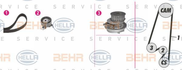 Hella 8MP 376 807-881 водяной насос + комплект зубчатого ремня на OPEL KADETT E кабрио (43B_)