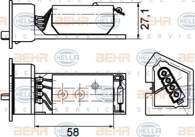 Hella 9XX 351 029-131 сопротивление, вентилятор салона на 3 (E36)