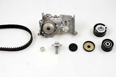 HEPU Комплект ремня ГРМ с помпой RENAULT Clio III/Laguna II/III /Megane III/Scenic II 1,6L(K4M) 03-> (ролик натяжной 8200347761 + ролик обводной 7700107150 + ремень ГРМ Z=132 + помпа 7700105176) (7701474359, PK08421)