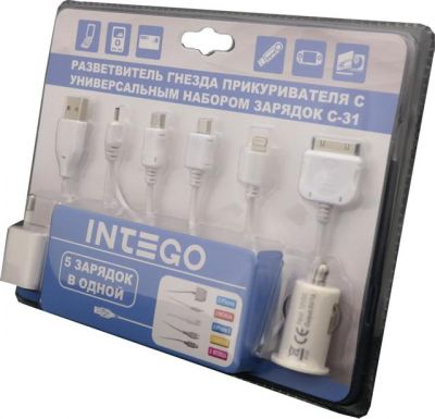 INTEGO Автозарядное устройство INTEGO С-31 , 2 USB, кабель Apple, Nokia, Samsung, HTC, Motorola (С31)