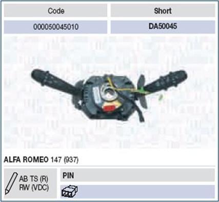 Magneti Marelli 000050045010 выключатель на колонке рулевого управления на ALFA ROMEO 147 (937)