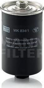 MANN Фильтр топливный VAG /под штуцер M12x1,5/M14x1,5mm (WK 834/1)