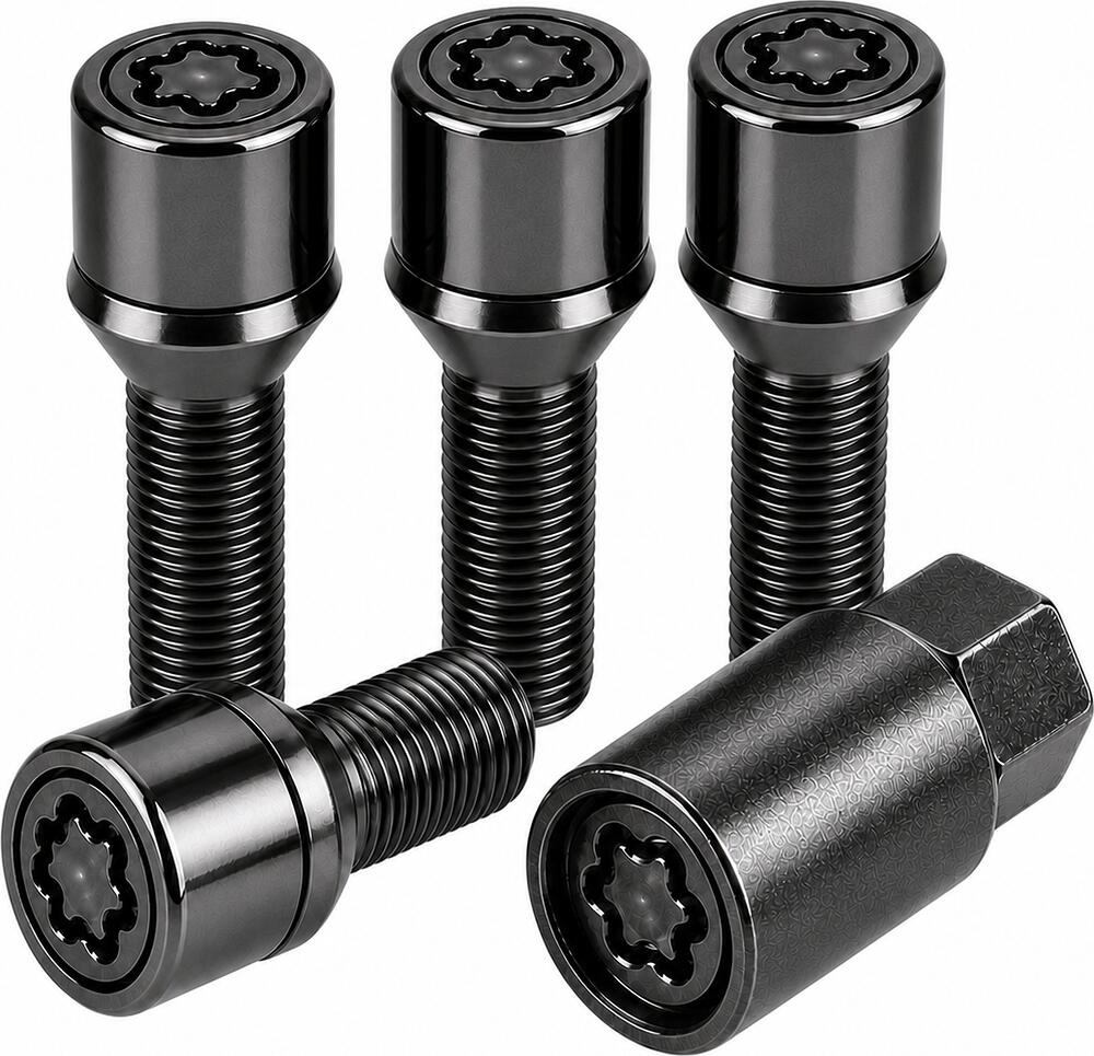 Секретные болты Matrix 674130F2 BC M14x1,5x33, чёрный хром, конус — 4 шт. + ключ