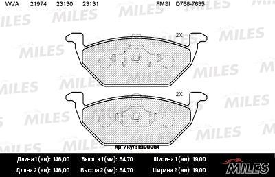 Miles Колодки тормозные AUDI A3 97>/VW G4/SKODA OCTAVIA 97>09 1.4/1.6/1.8 передние (E100054)