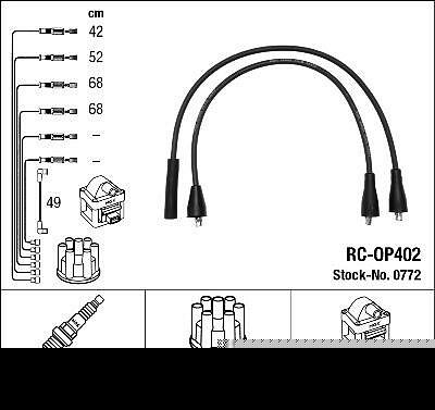 NGK 0772 Комплект в/в проводов OPEL Kadett, 205 (ZEF571)