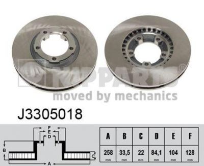 NIPParts J3305018 тормозной диск на MITSUBISHI L 300 фургон (P0_W, P1_W, P0_V, P1_V, P_2V, P2_W)