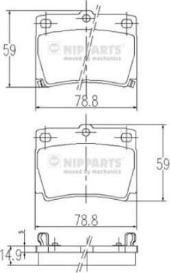 NIPPARTS Колодки торм. диск. задние MITSUBISHI PAJERO II (V2_W/V4_W) 2,5TD/3,0i 12/90-04/00/ PAJERO SPORT (K90) 11/98-05/06 78,8X58,9X15mm (GDB3239, J3615011)