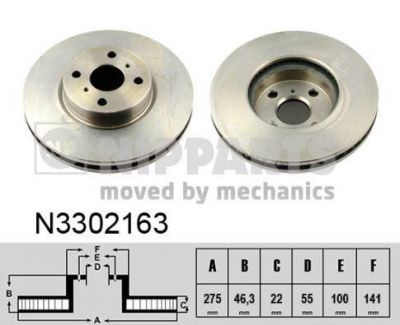NIPPARTS Диск тормозной TOYOTA YARIS 06- с АБС (пр-во Япония) передний вент.D=275мм. (43512-52130, N3302163)