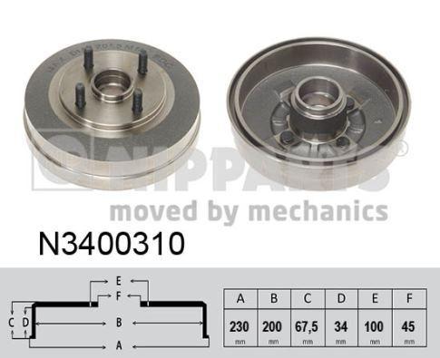 NIPParts N3400310 тормозной барабан на KIA RIO универсал (DC)