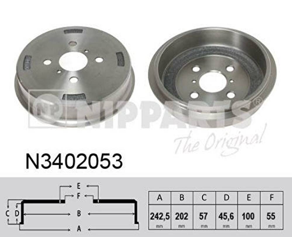 NIPParts N3402053 тормозной барабан на TOYOTA YARIS (NHP13_, NSP13_, NCP13_, KSP13_, NLP13_)