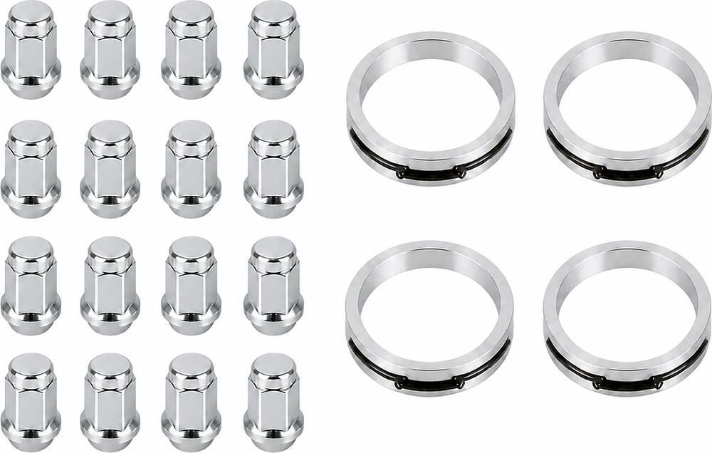 Монтажный комплект OZ Racing 81710062 для Infiniti и Nissan: 16 закрытых гаек D9 M12x1,25, конус 60°, SW21, высота 34 мм, 4 кольца L 75/66,1 мм со стопорами