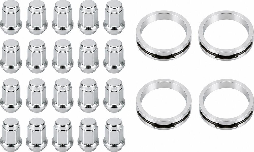 Монтажный комплект OZ Racing 81710064 для Infiniti и Nissan: 20 закрытых гаек D9 M12x1,25, конус 60°, SW21, высота 34 мм, 4 кольца L 75/66,1 мм со стопорами