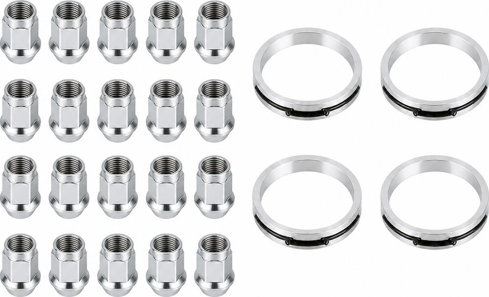 Монтажный комплект OZ Racing 81710065 для Infiniti и Nissan: 20 открытых гаек D24 M12x1,25, конус 60°, SW21, высота 25 мм, 4 кольца L 75/66,1 мм со стопорами