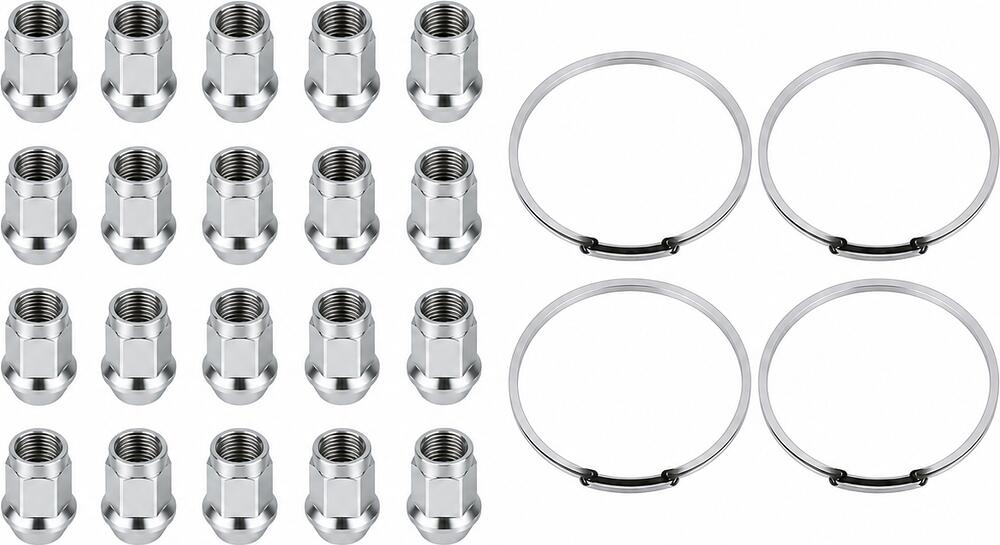 Монтажный комплект OZ Racing 81710073 для Chrysler, Dodge и Eagle: 20 открытых гаек D21 M12x1,5, конус 60°, SW21, высота 25 мм, 4 кольца L 75/67,1 мм со стопорами