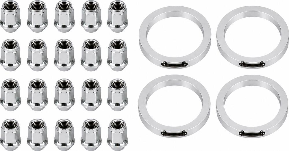 Монтажный комплект OZ Racing 81710103 для Honda: 20 открытых гаек D14 M12x1,5, конус 60°, SW19, высота 25 мм, 4 кольца L 75/64,1 мм со стопорами