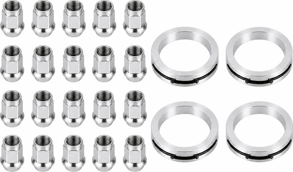 Монтажный комплект OZ Racing 81710124 для Toyota: 20 открытых гаек D21 M12x1,5, конус 60°, SW21, высота 25 мм, 4 кольца L 75/54,06 мм со стопорами