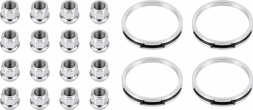 Монтажный комплект OZ Racing 81710187 для Ford и Mazda: 16 открытых гаек D27 M12x1,5, конус 60°, SW21, высота 21 мм, 4 кольца S 68/63,4 мм со стопорами
