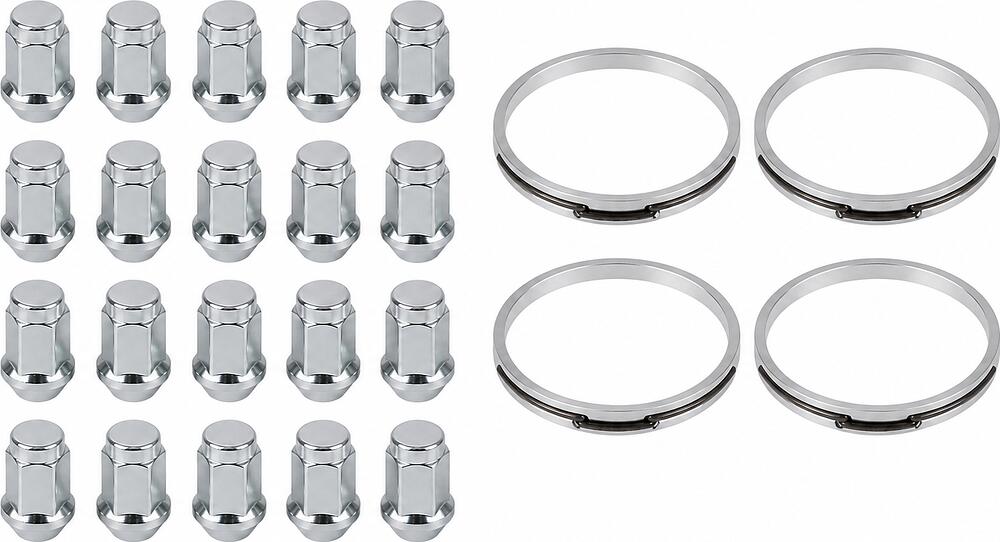 Монтажный комплект OZ Racing 81710377 для Dodge: 20 закрытых гаек D6 M12x1,5, конус 60°, SW19, высота 34 мм, 4 кольца L 75/67,1 мм со стопорами
