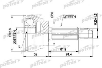 PATRON ШРУС наружн к-кт FORD: ESCORT 1.1/1.3 12/85-10/90, FIESTA 1.0/1.1 09/83-03/89, 1.6D 04/88-02/89, ORION 1.3 12/85-07/90, РКПП, без ABS (PCV1037)