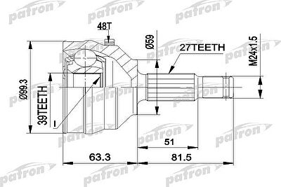 PATRON ШРУС наружн к-кт CITROEN: EVASION 94-02, JUMPY 94 -, JUMPY фургон 94-, (PCV1224)