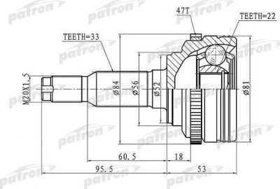 PATRON ШРУС наружн Chevrolet: Lacetti 1.6 05>, Daewoo: Nubira 1.8 03> (PCV1656)