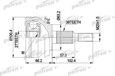 PATRON ШРУС наружн к-кт [A:38, B:27, D:100.4] VW: TRANSPORTER T5/MULTIVAN РКПП 1.9TDI/2.0 03- (PCV4032)