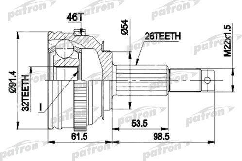 PATRON ШРУС наружн к-кт CHRYSLER: CIRRUS, SEBRING 95-99, DODGE STRATUS 95-99, PLYMOUTH BREEZE 95-99 - С ABS (PCV9491)