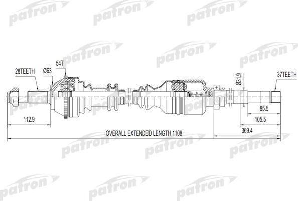 PATRON Полуось прав FIAT: Ducato, PEUGEOT: Boxer 1.9-2.5D/TD ME5/ML 94> 1.4Q +ABS колеса R15, Z: 37 в КПП (PDS0085)