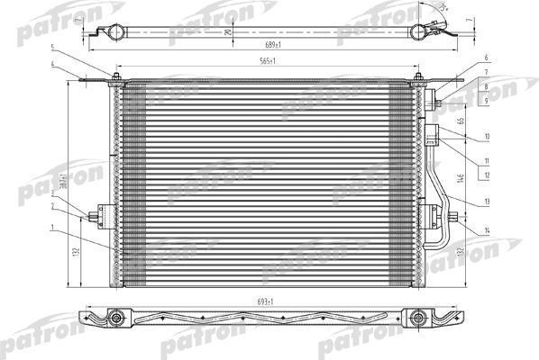 PATRON Радиатор кондиционера паяный FORD: COUGAR, MONDEO 1.6-1.8TD 97- (PRS1068)