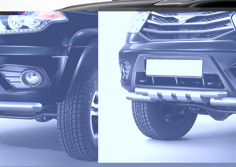 RIVAL UAZ Patriot (2014-) Защита переднего бампера d76+d57 с профильной защитой картера + крепления (R6302003)