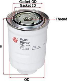 SAKURA Фильтр топливный TOYOTA Prado 90/120/150 all 3.0D, MAZDA BT50 2.5D (FC-1104)