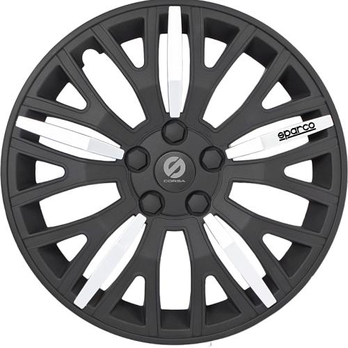 Колпаки на колёса Sparco, серия Leggera, коплект 4 шт., чёрн./серебро, разм. 15 (370мм),, 1/4
