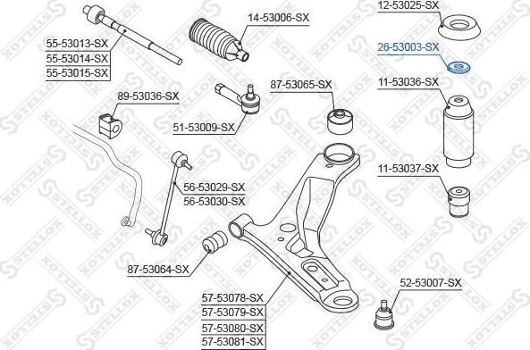 Stellox 26-53003-SX опора стойки амортизатора на HYUNDAI i20 (PB, PBT)