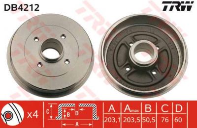 TRW DB4212 тормозной барабан на NISSAN KUBISTAR (X76)