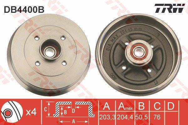 TRW DB4400B тормозной барабан на RENAULT TWINGO II (CN0_)