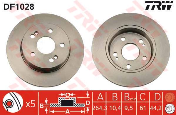 TRW DF1028 Диск тормозной зад. не вент. RENAULT Scenic 1,9/2,0L 99-03 (265x10,5mm) (7701205846)