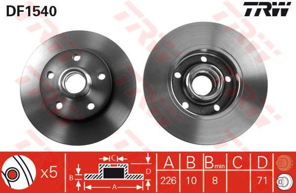 TRW DF1540 Диск тормоз.зад.VW Golf III 2,0i/GTI16v:2,8VR6 91-97: Passat 2,8VR6:1,9TDI 91-9 (357615601B)
