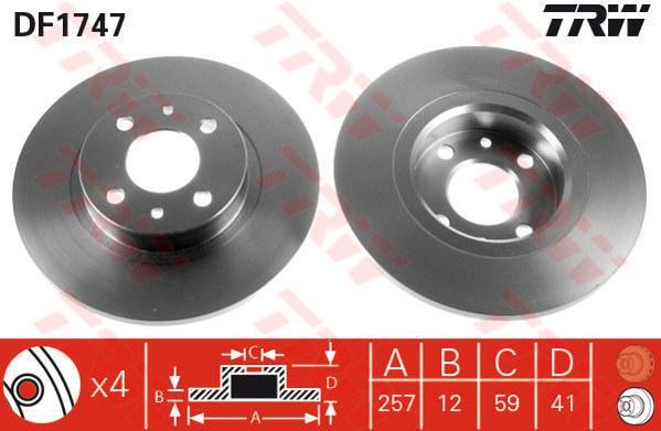 TRW DF1747 Диск тормозной передний ALFA 145 146 FIAT BRAVA 95-01 PUNTO 93-00 257x12mm (92498609)