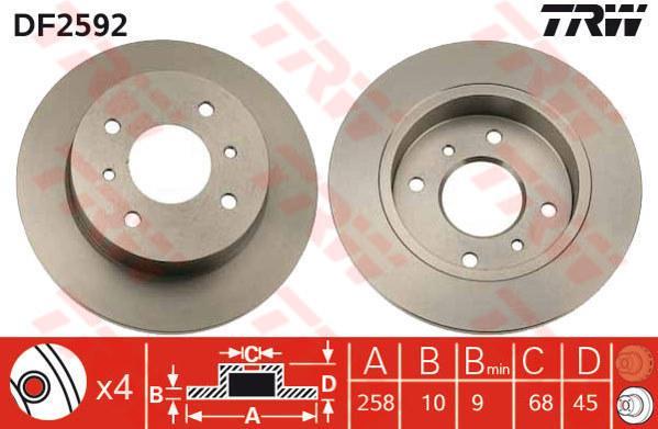 TRW DF2592 Диск тормозной задн. Nissan Almera N16E PRIMERA P10 P11 258x10mm (4320699J01)