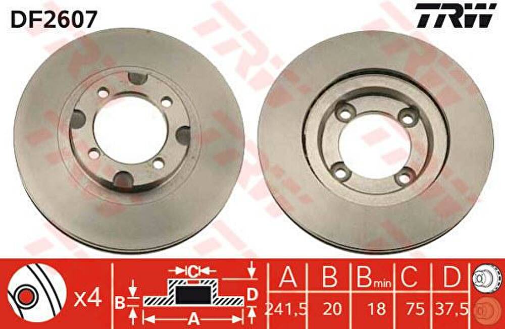 TRW DF2607 Диск торм пер вент MAZDA 626 1.8 -92(561565J) (561565J)