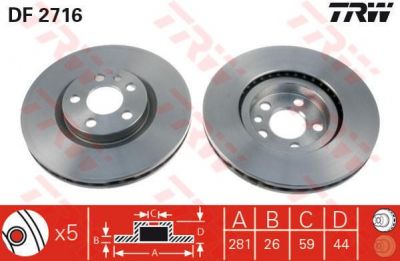 TRW DF2716 Колодки тормозные перед. PSA Jumpy/Evasion/Expert/Scudo/Ulysse 1,9-2,1L 94-> (281x26mm) (4246J2)